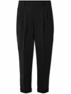 AMI PARIS - Tapered Cropped Pleated Twill Trousers - Black