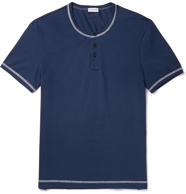 Photo: Dolce & Gabbana - Stretch-Cotton Jersey Henley T-Shirt - Men - Navy