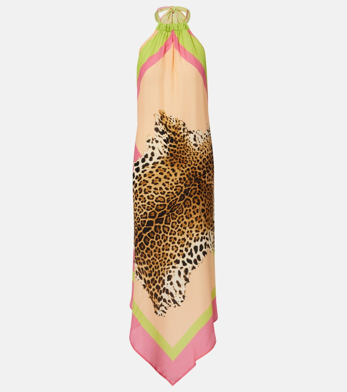 Roberto Cavalli Asymmetric printed silk midi dress