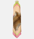 Roberto Cavalli Asymmetric printed silk midi dress