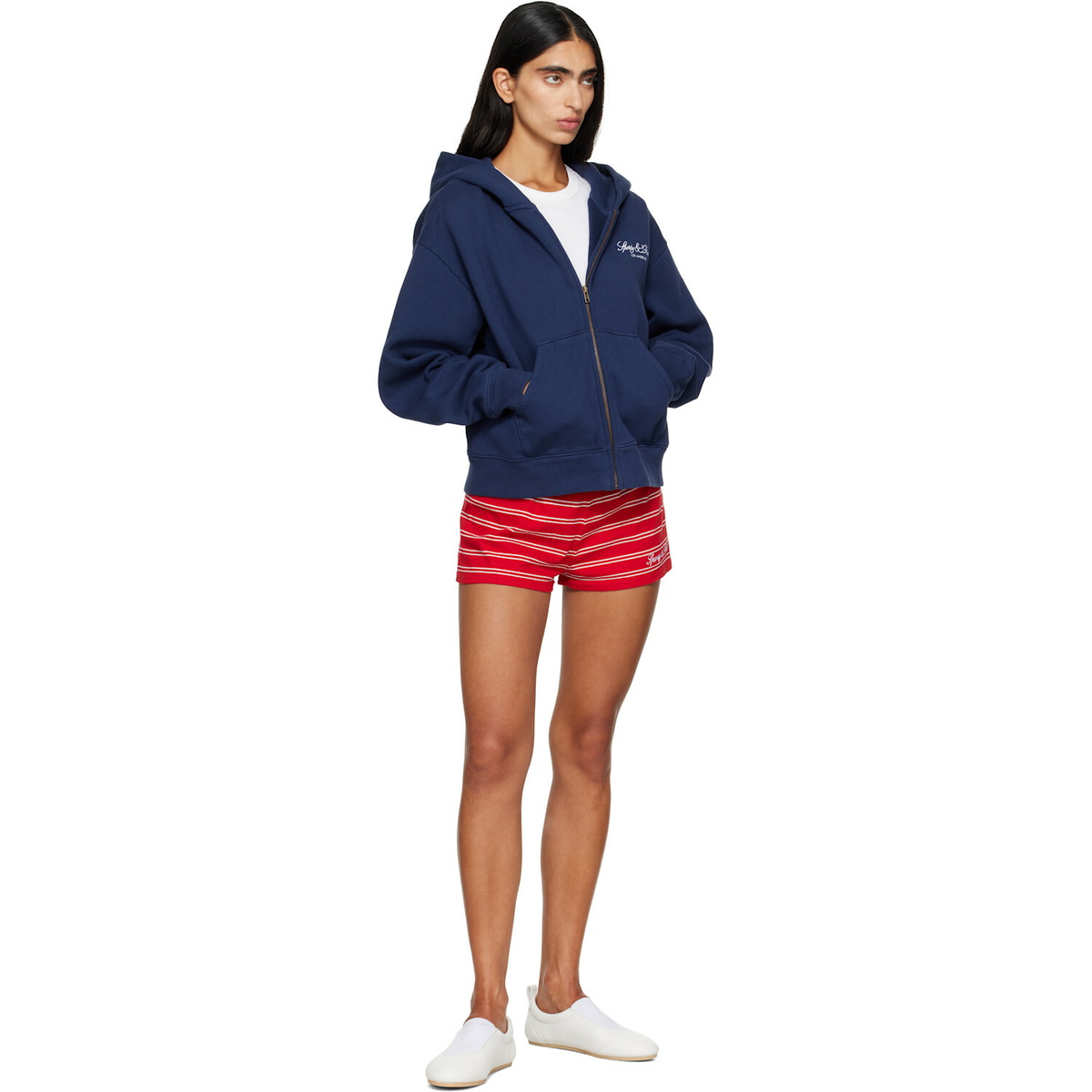 Sporty & Rich Navy Vendome LA Embroidered Zip Hoodie