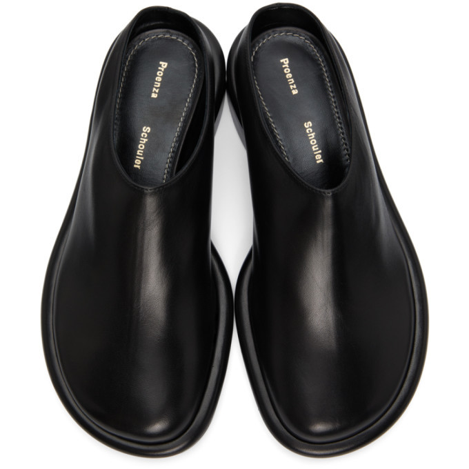 Proenza Schouler Black Leather Pipe Flat Mules Proenza Schouler