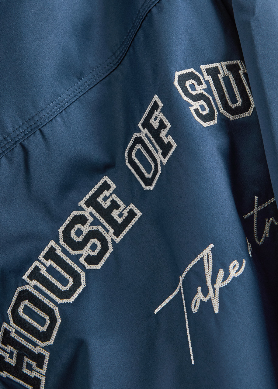 House OF Sunny Satin Club Logo-appliquéd Satin Bomber Jacket Navy