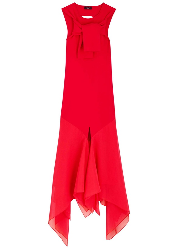 Photo: A.W.A.K.E Mode Chiffon and Knit Knotted-neckline Midi Dress Red