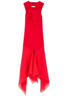 A.W.A.K.E Mode Chiffon and Knit Knotted-neckline Midi Dress Red