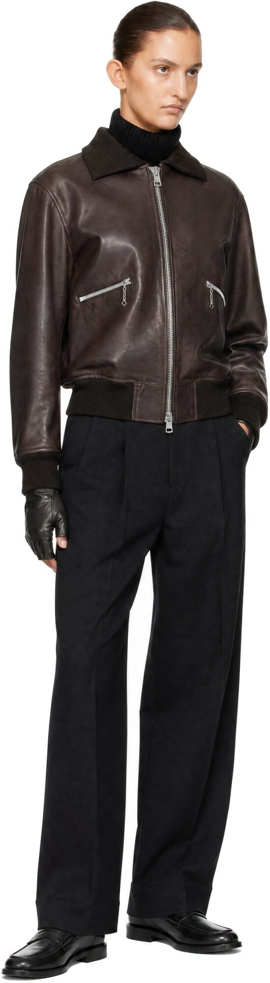 OUR LEGACY Brown Mini Leather Bomber Jacket