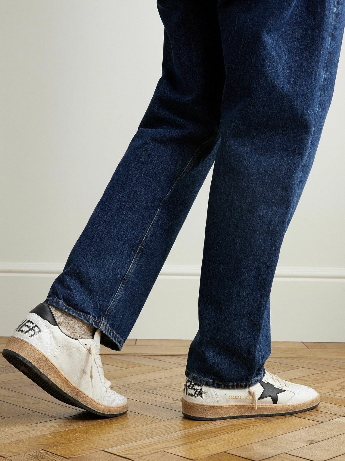 Golden Goose - Ball Star Distressed Leather Sneakers - White