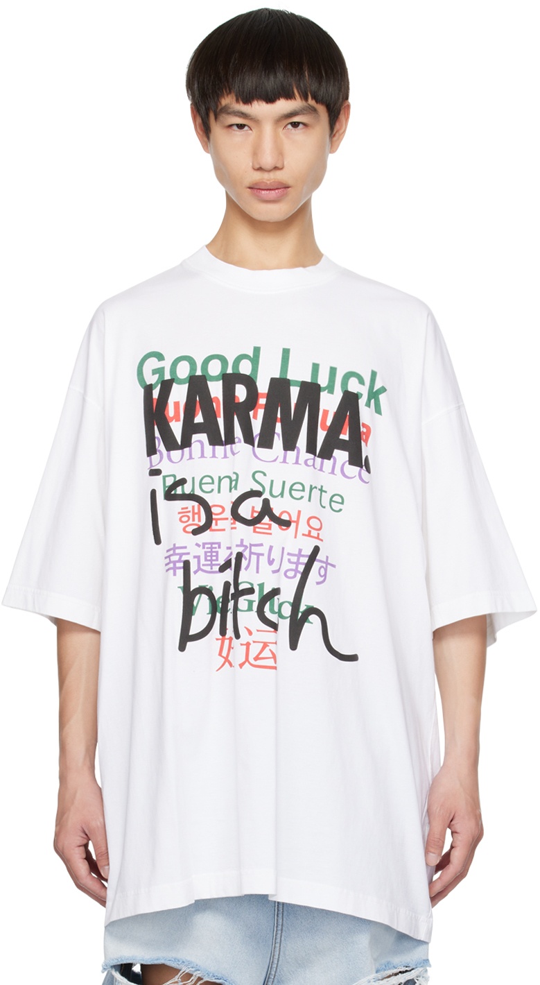 VETEMENTS White 'Karma Is A Bitch' T-Shirt Vetements