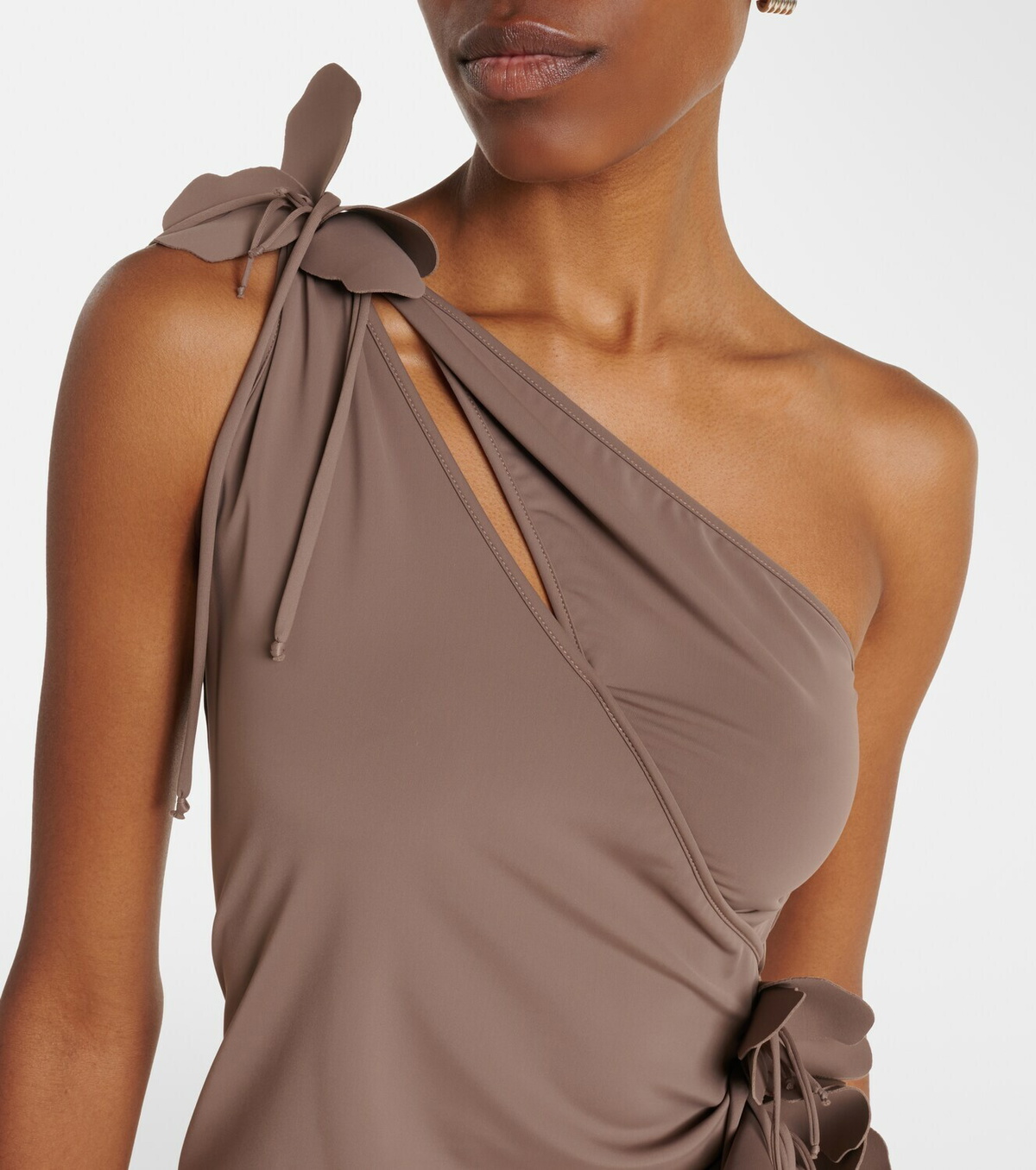 Coperni Floral-appliqué one-shoulder jersey cocktail dress