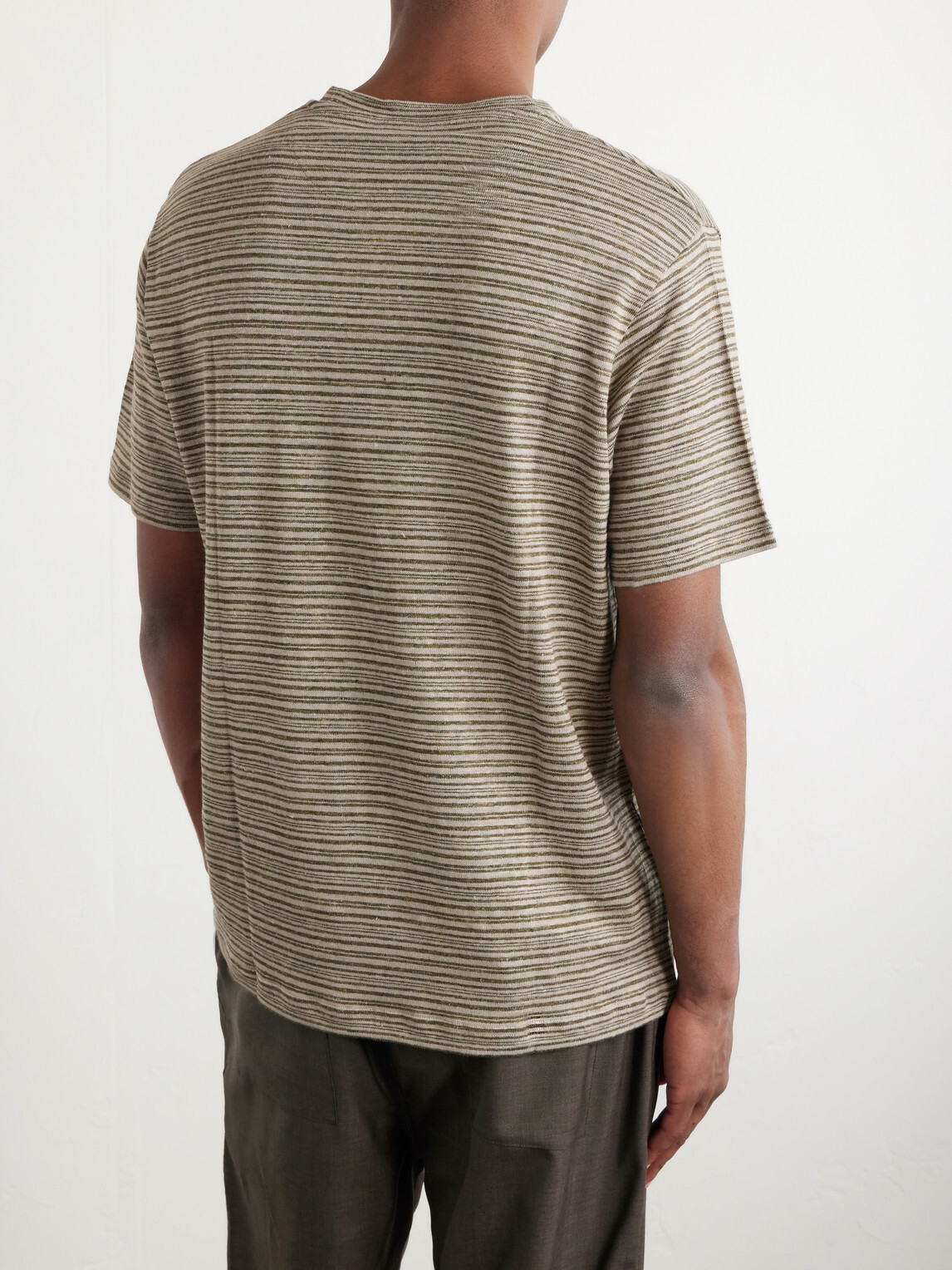 Mr P. - Knitted Striped Linen T-Shirt - Green