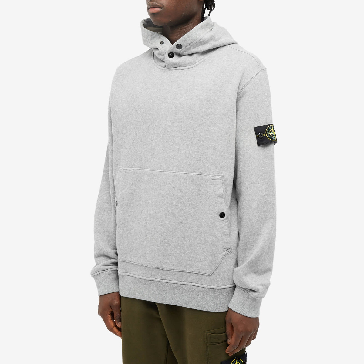Stone Island Men's Snap Neck Popover Hoodie in Grey Melange Stone