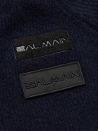 Balmain - Logo-Detailed Ribbed Wool-Blend Zip-Up Hoodie - Blue