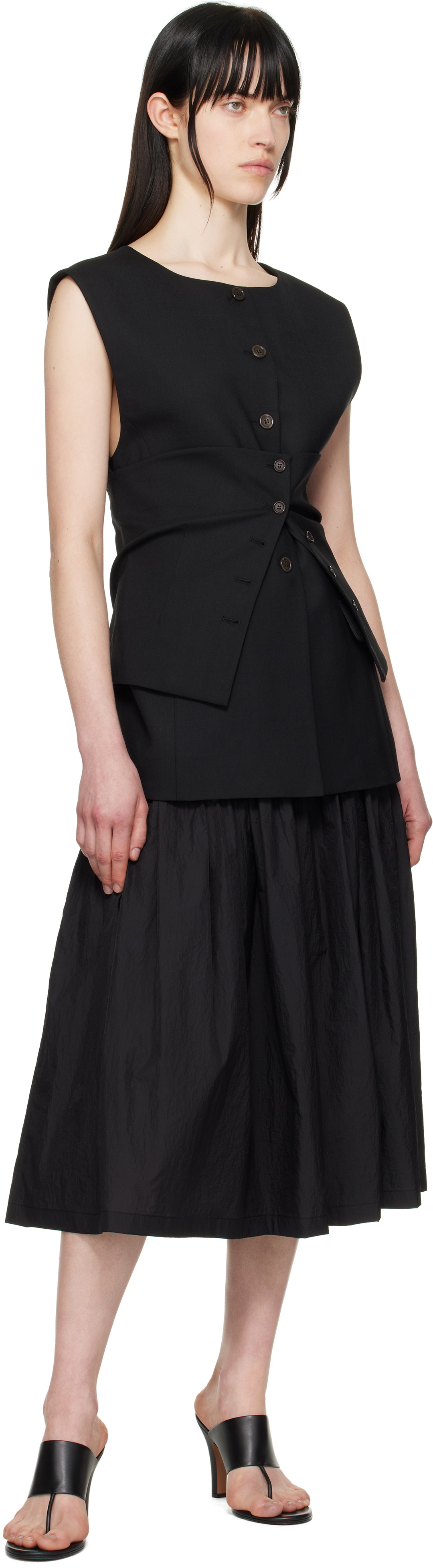 AMOMENTO Black Shirring Culotte Trousers