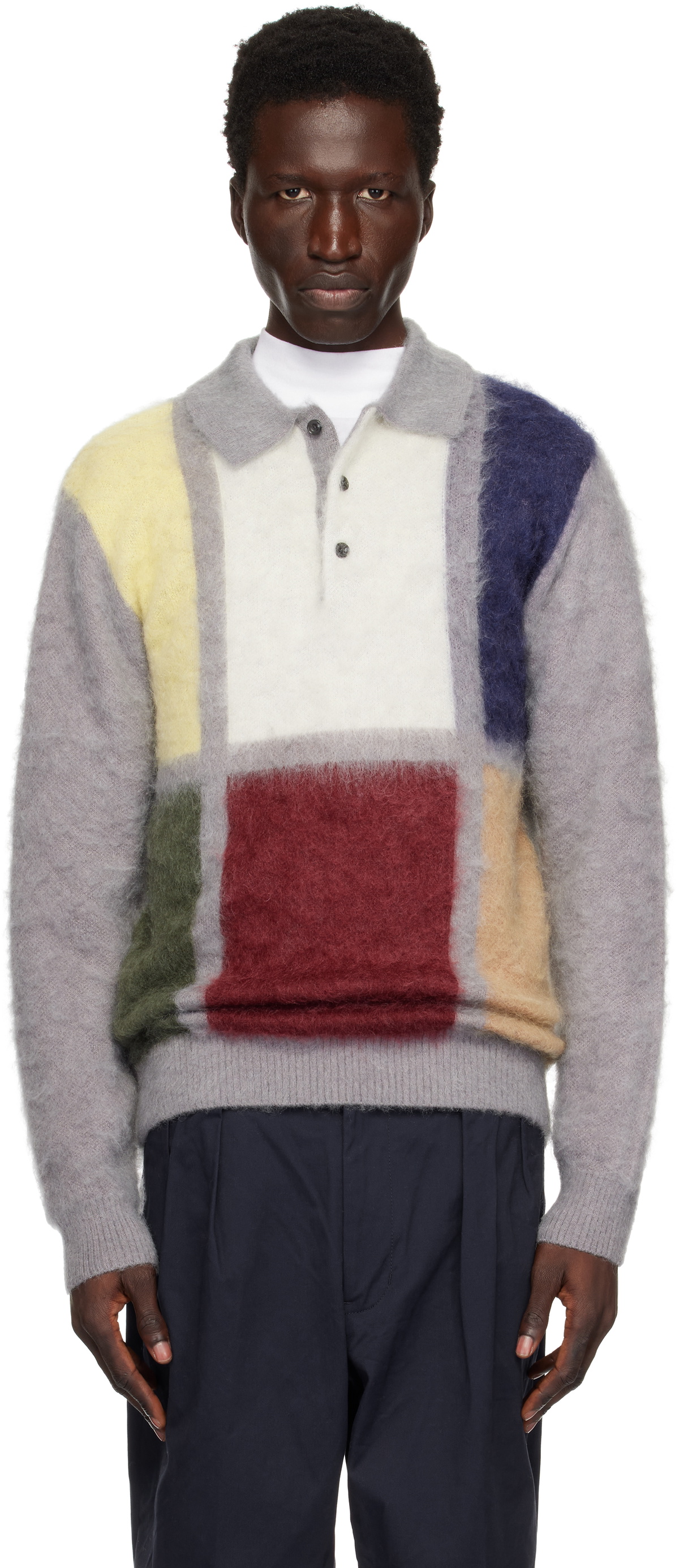 BEAMS PLUS Gray Knit Shaggy Polo Beams Plus