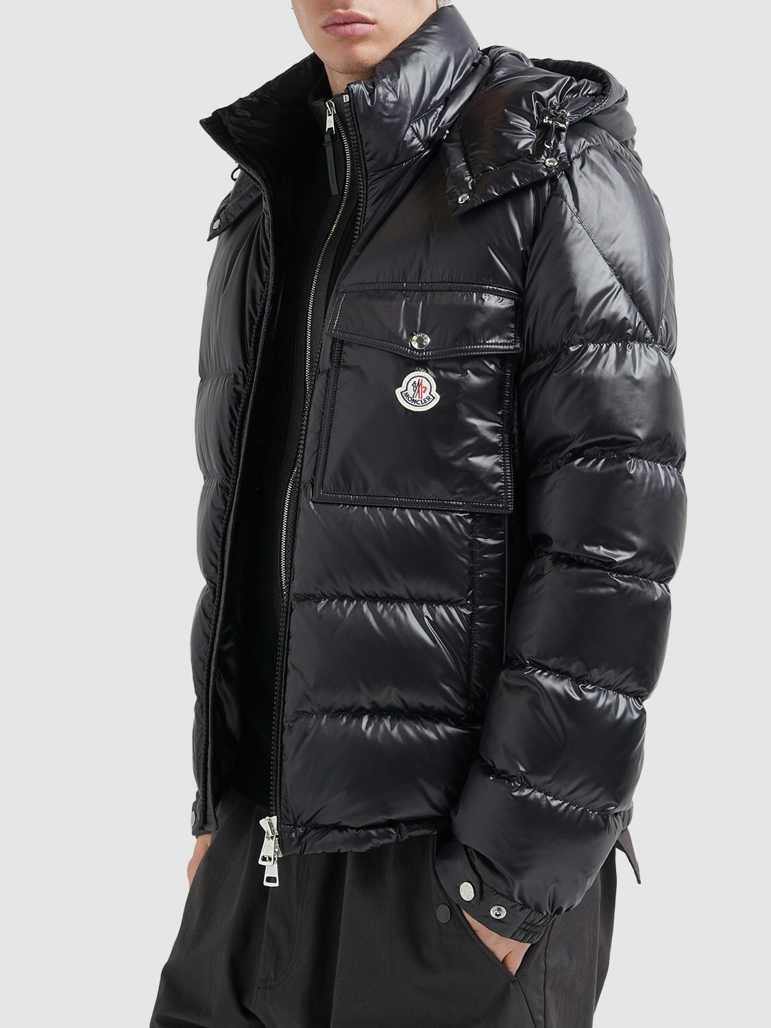 Moncler anthia water resistant shiny nylon hooded down puffer jacket best sale