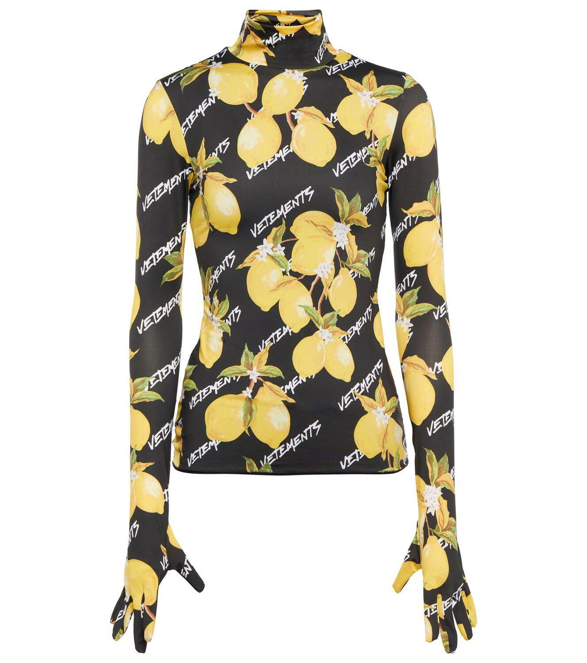 Vetements Printed jersey turtleneck top with gloves