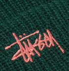 Stüssy - Logo-Embroidered Ribbed-Knit Beanie - Green