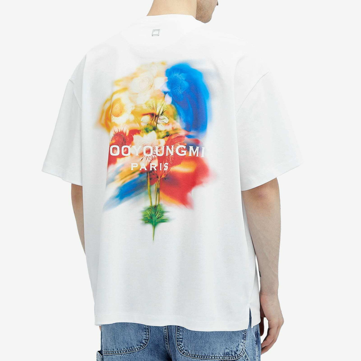 Wooyoungmi Men's Blurred Flowers Back Logo T-Shirt in White