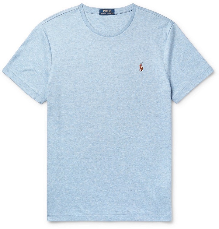 Photo: Polo Ralph Lauren - Slim-Fit Logo-Embroidered Mélange Pima Cotton-Jersey T-Shirt - Blue