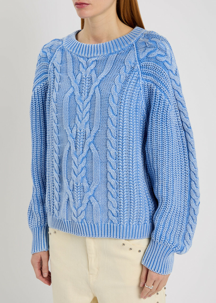 Free People Frankie Cable-knit Cotton Jumper Blue