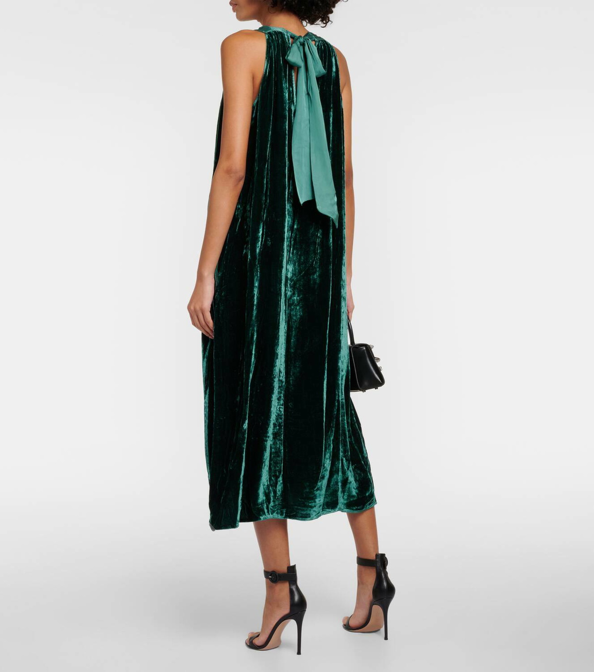 velvet green dress zara Zara Green Velvet Velour V-neck Long Sleeve Mini Fit & Flare Wrap Dress Size S