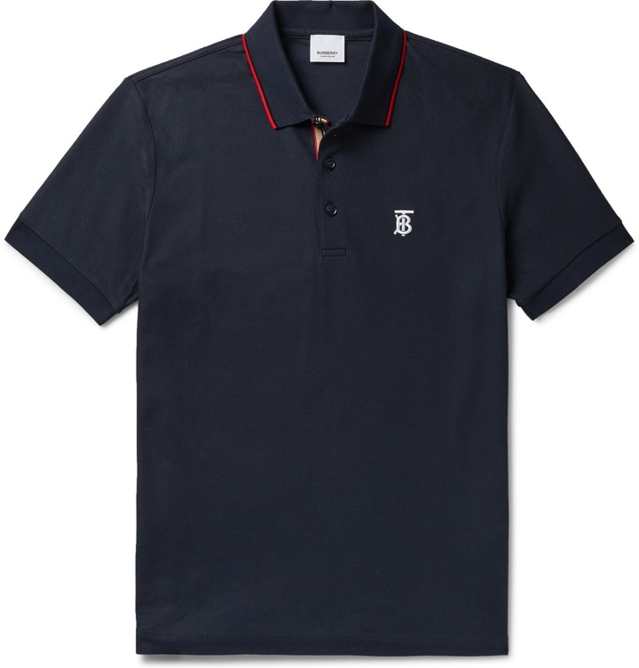 Photo: Burberry - Logo-Embroidered Contrast-Tipped Cotton-Piqué Polo Shirt - Blue