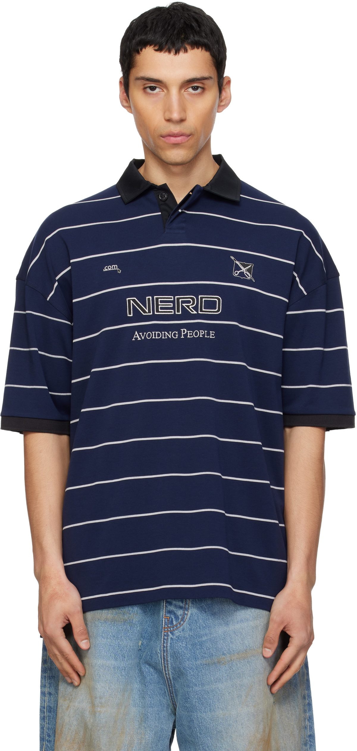 VETEMENTS Navy 'Nerd' Football Polo