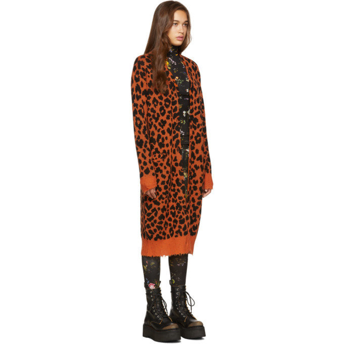 R13 Orange Leopard Cashmere Long Cardigan R13