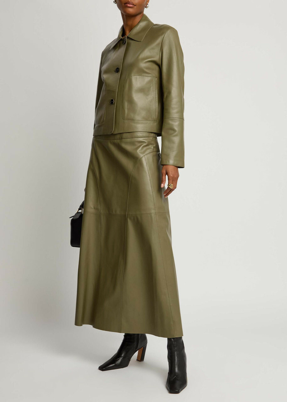 Arma Indrina Panelled Leather Midi Skirt Sage