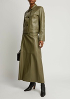Arma Indrina Panelled Leather Midi Skirt Sage