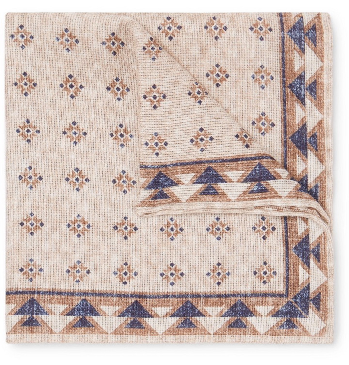 Photo: Brunello Cucinelli - Reversible Printed Linen and Cotton-Blend Pocket Square - Men - Beige