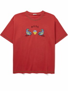 BODE - Twin Parakeet Logo-Embroidered Cotton-Jersey T-Shirt - Red