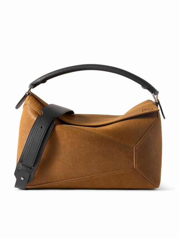 Photo: LOEWE - Puzzle Edge Large Leather-Trimmed Logo-Debossed Suede Messenger Bag