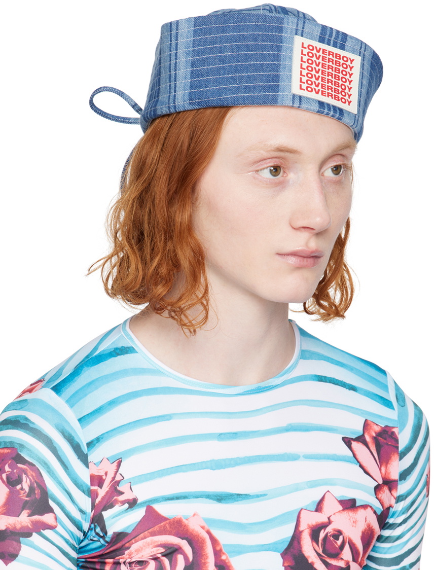 Charles Jeffrey LOVERBOY Blue Sequin Denim Sailor Hat