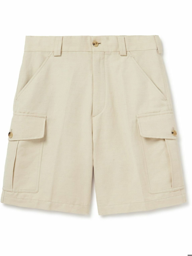 Photo: Loro Piana - Bizen Wide-Leg Cotton and Linen-Blend Canvas Cargo Shorts - Neutrals