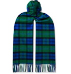 Johnstons of Elgin - Fringed Checked Cashmere Scarf - Green