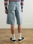 CELINE - Straight-Leg Frayed Denim Bermuda Shorts - Blue