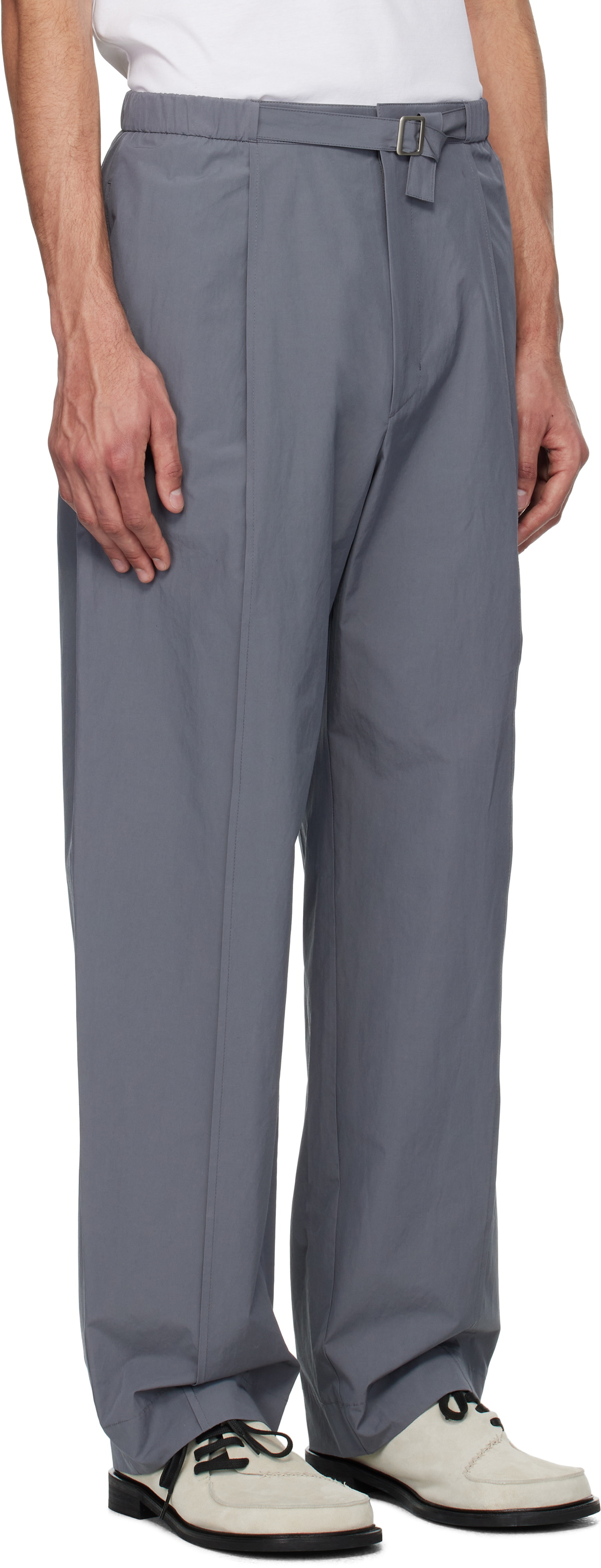 AMOMENTO Gray Belted Tuck Banding Trousers
