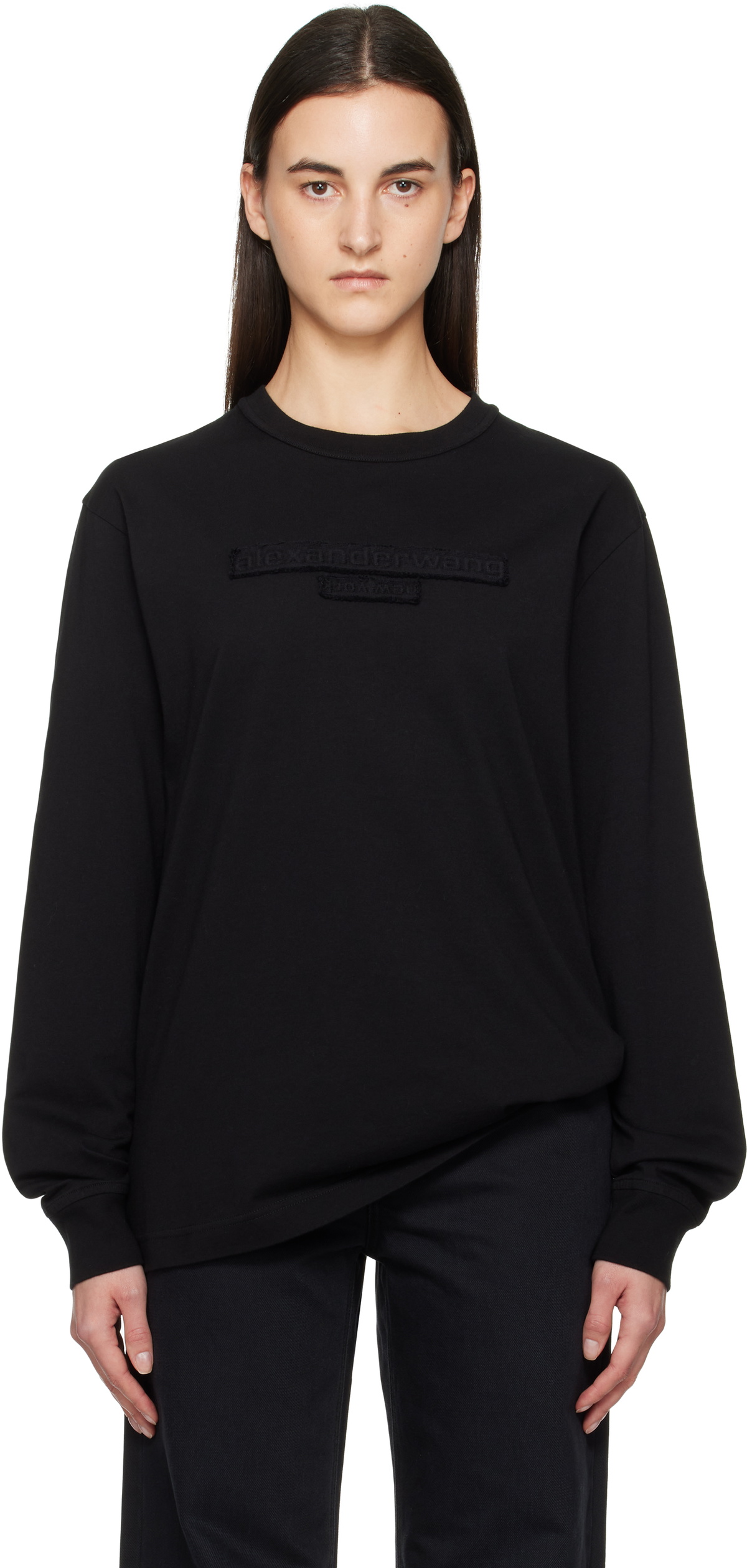 Alexander Wang Black Distressed Logo Long-Sleeve T-shirt Alexander 