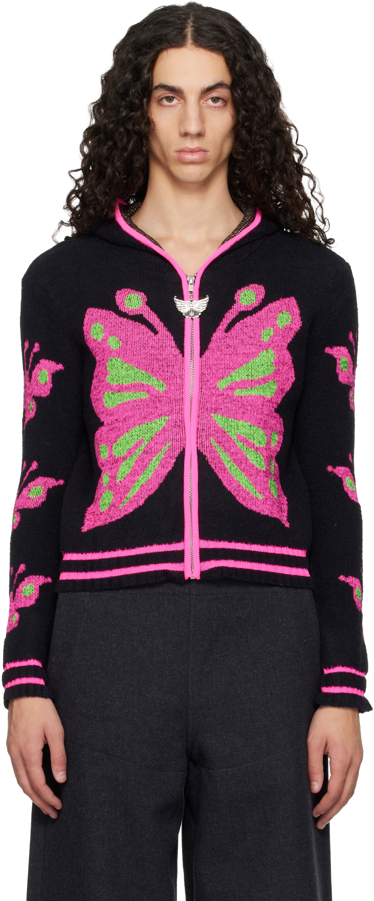 Chopova Lowena Black Neon Butterfly Hoodie