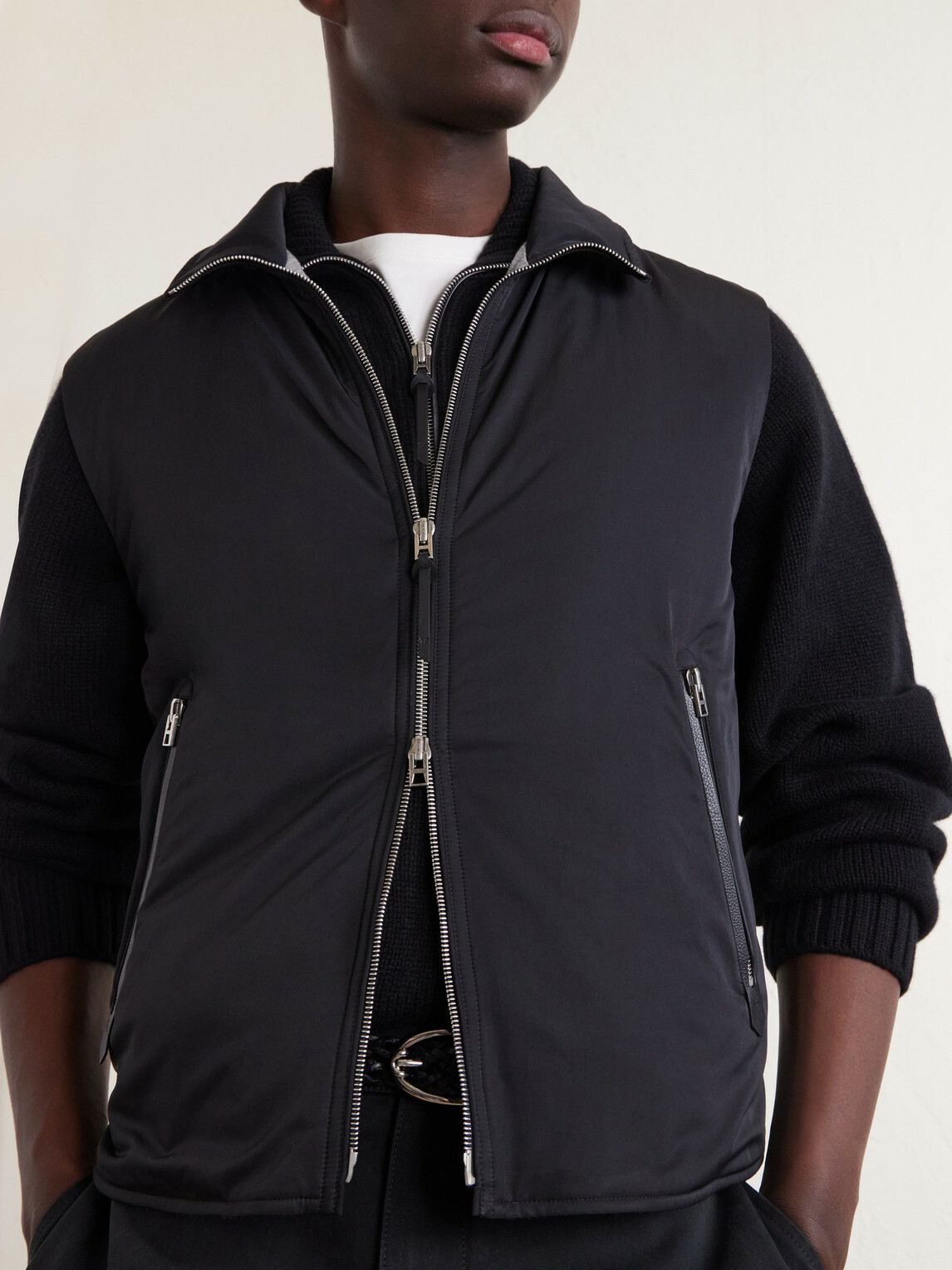 TOM FORD - Peach Touch Leather-Trimmed Poplin Gilet - Black
