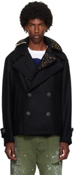 kolor Black Double Lapel Peacoat