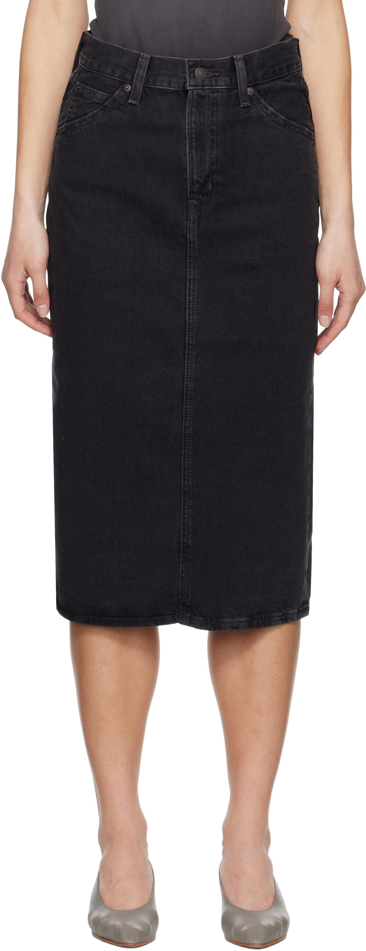 Levi's Black High Rise Slit Midi Skirt