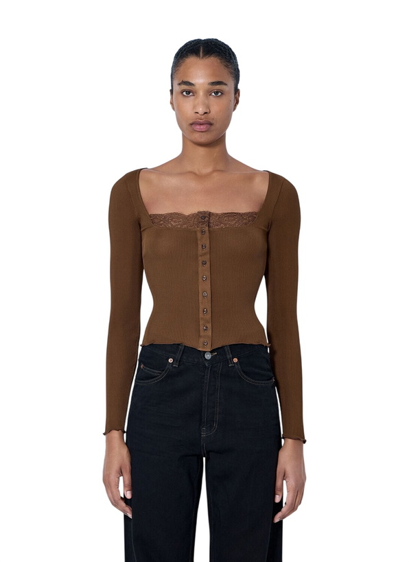 Photo: Saint Laurent Ribbed Lacy Button Up Top