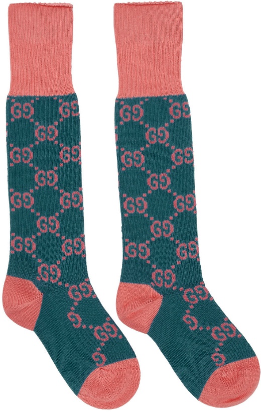 Photo: Gucci Pink & Blue GG Supreme Long Socks