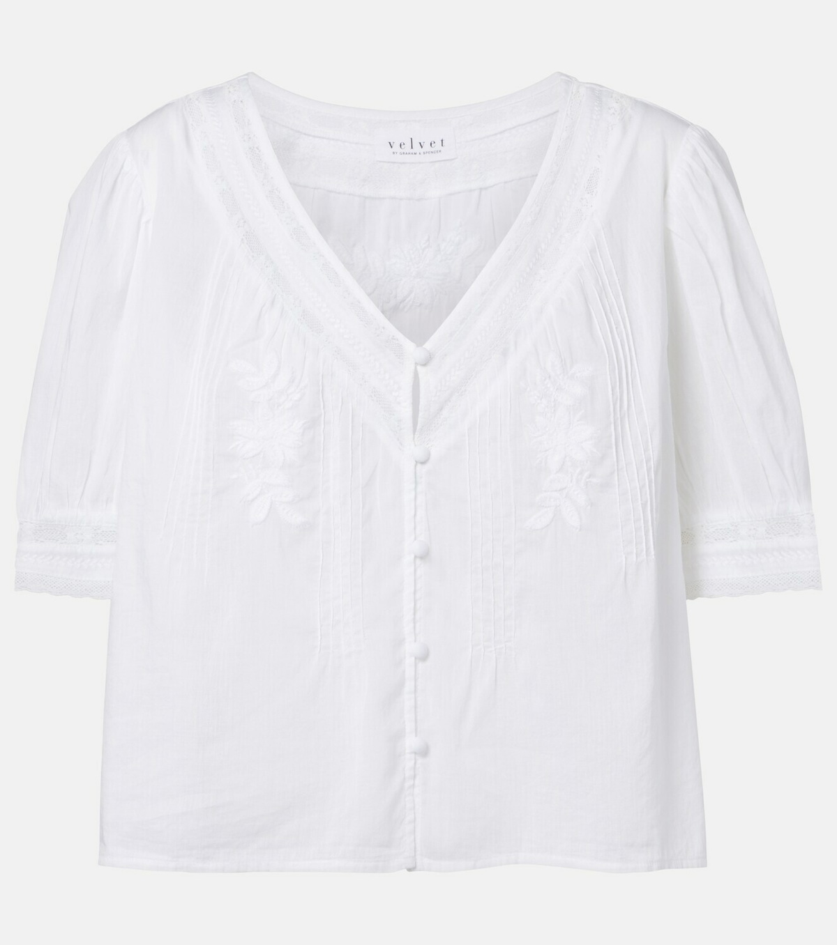 Velvet Mavis lace-trimmed cotton blouse