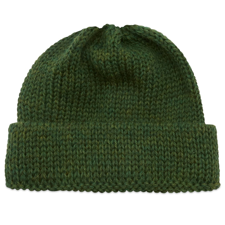 Photo: Universal Works Men's British Wool Short Watch Cap in Green 