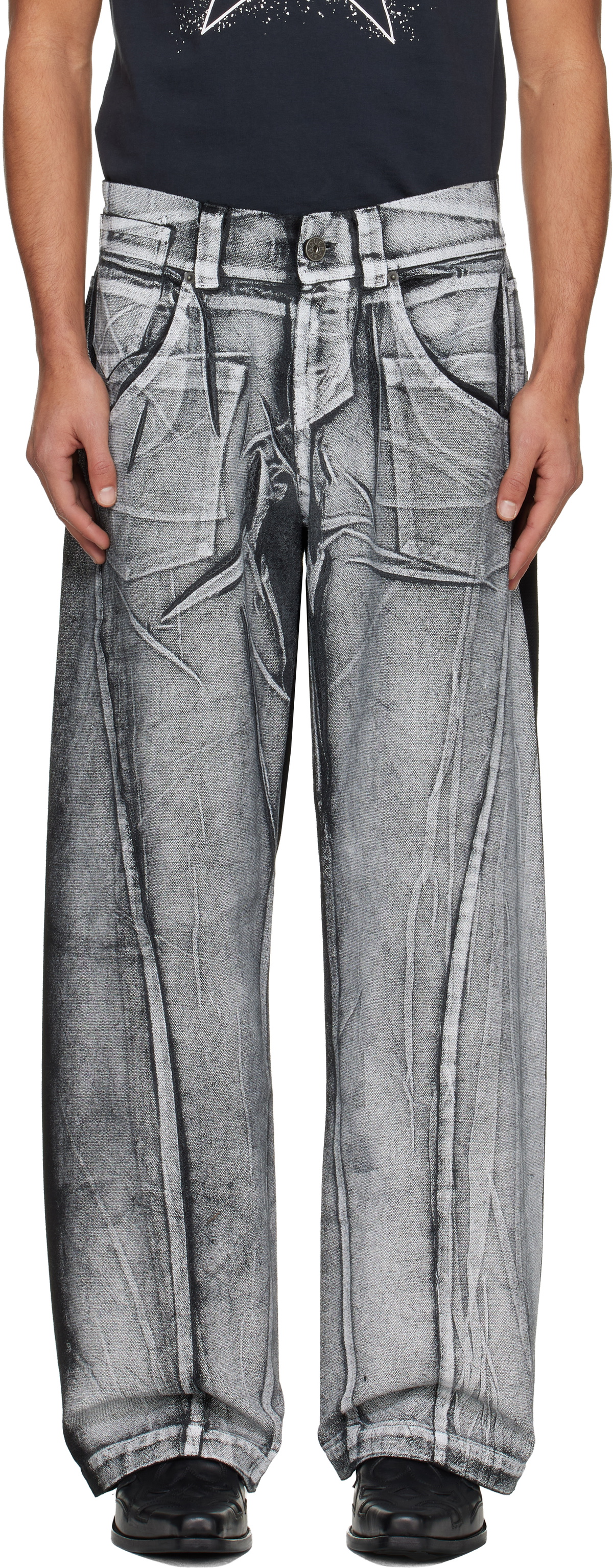 VAQUERA Black & White Painted Workwear Trousers