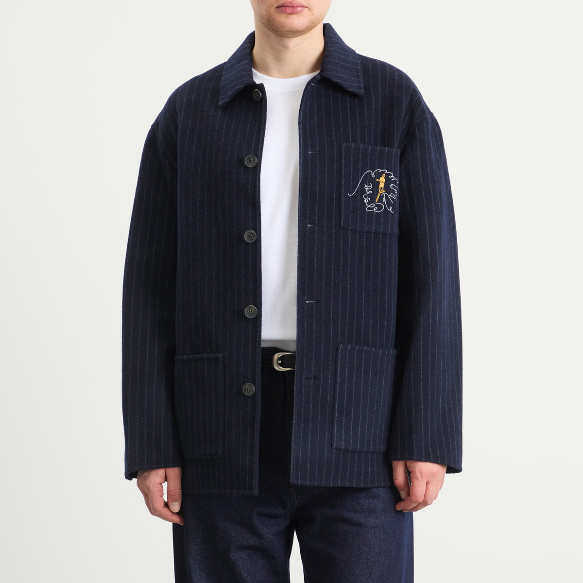 Drôle de Monsieur Men's Drole De Monsieur Pinstriped Jacket in Dark Navy
