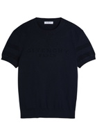 Givenchy Textured Knit Logo Cotton-blend T-shirt Navy